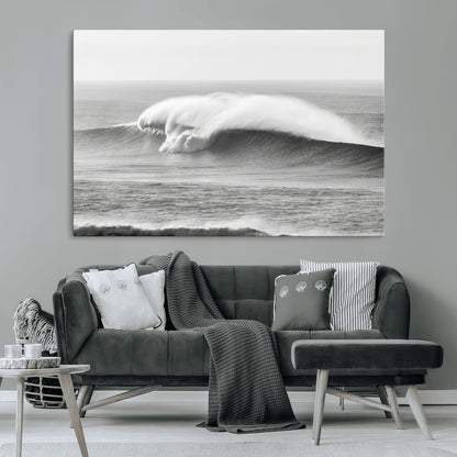 42544082-MGV-CV-36X24-Monochrome Seascape Wall Art Canvas Print, Framed Surf Wave Art Picture Print, Minimalist Ocean Perfect Moody Coastal Decor