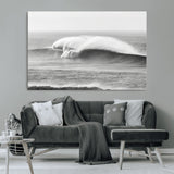 42544082-MGV-CV-36X24-Monochrome Seascape Wall Art Canvas Print, Framed Surf Wave Art Picture Print, Minimalist Ocean Perfect Moody Coastal Decor