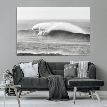 42544082-MGV-CV-36X24-Monochrome Seascape Wall Art Canvas Print, Framed Surf Wave Art Picture Print, Minimalist Ocean Perfect Moody Coastal Decor