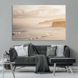 57669769-MGV-CV-36X24-Misty Coastal Wall Art Canvas Print, Framed Golden Sunset Art Picture Print, Serene Shoreline Perfect Tranquil Coastal Decor