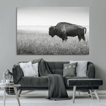 28435251-MGV-CV-36X24-Bison In Prairie Wall Art Canvas Print, Framed Rustic Wildlife Art Picture Print, Wild Buffalo Perfect Rustic Western Decor