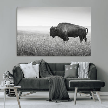 28435251-MGV-CV-36X24-Bison In Prairie Wall Art Canvas Print, Framed Rustic Wildlife Art Picture Print, Wild Buffalo Perfect Rustic Western Decor