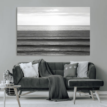 47305203-MGV-CV-36X24-Monochrome Ocean Wall Art Canvas Print, Framed Moody Ocean Art Picture Print, Calm Ocean Perfect Minimalist Coastal Decor Artwork