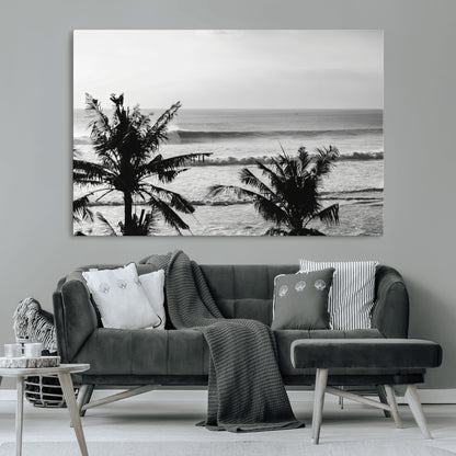 17508038-MGV-CV-36X24-Tropical Coastline Wall Art Canvas Print, Framed Palm Trees Art Picture Print, Ocean Waves Perfect Minimalist Coastal Decor