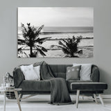 17508038-MGV-CV-36X24-Tropical Coastline Wall Art Canvas Print, Framed Palm Trees Art Picture Print, Ocean Waves Perfect Minimalist Coastal Decor