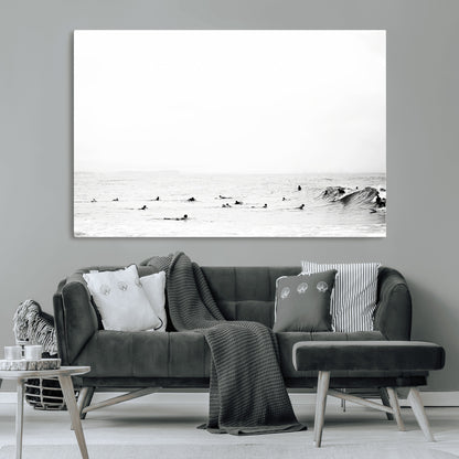 38441169-MGV-CV-36X24-Monochrome Swimming Wall Art Canvas Print, Framed Ocean Horizon Art Picture Print, Moody Coastal Perfect Minimalist Coastal Decor