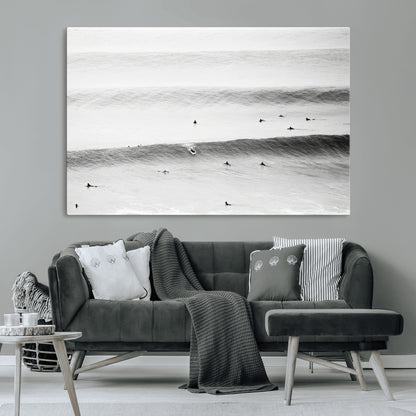 54291445-MGV-CV-36X24-Black White Ocean Wall Art Canvas Print, Framed Coastal Sport Art Picture Print, Ocean Culture Perfect Minimalist Coastal Decor