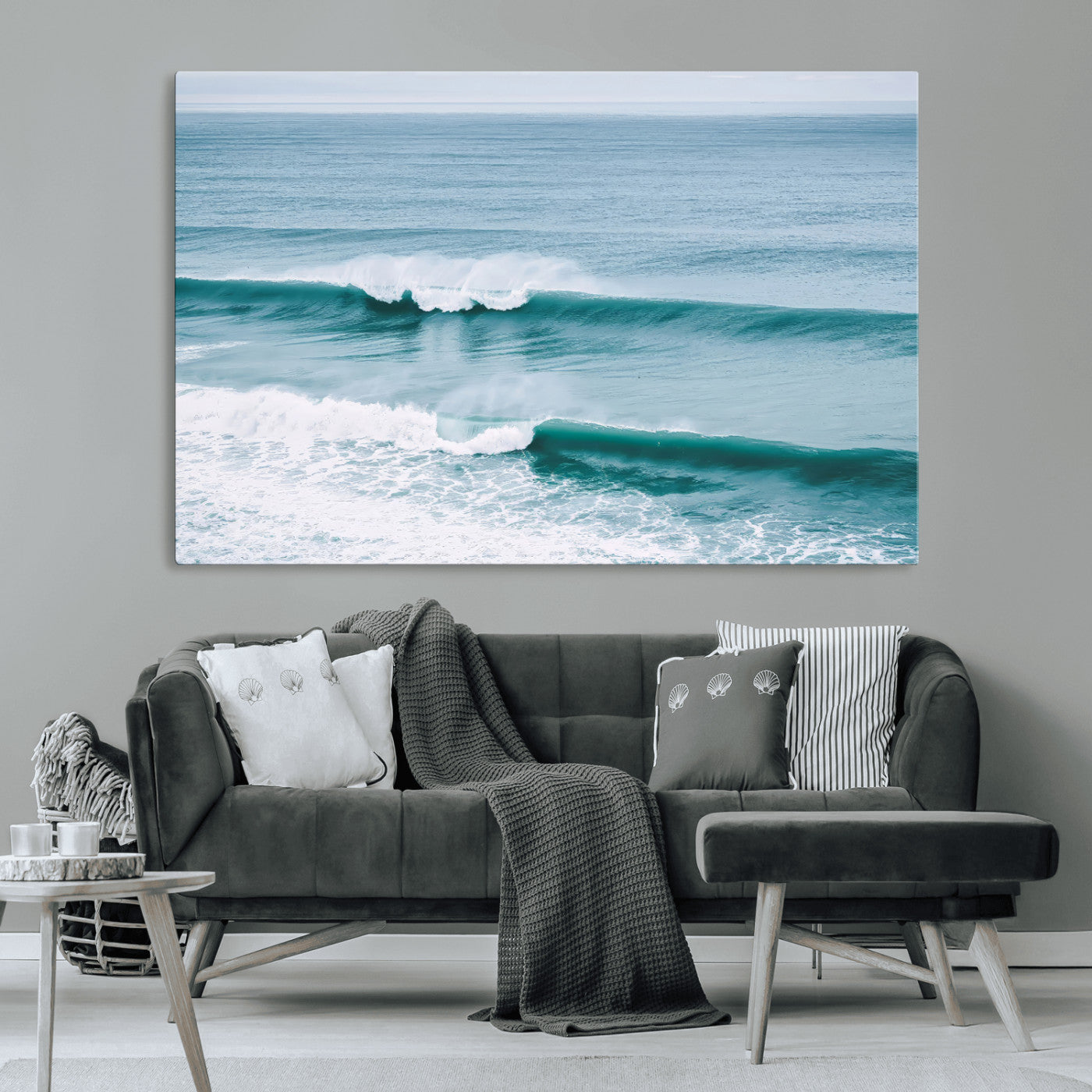 73692470-MGV-CV-36X24-Ocean Swell Wall Art Canvas Print, Framed Surf Waves Art Picture Print, Blue Water Perfect Coastal Dynamic Decor Artwork