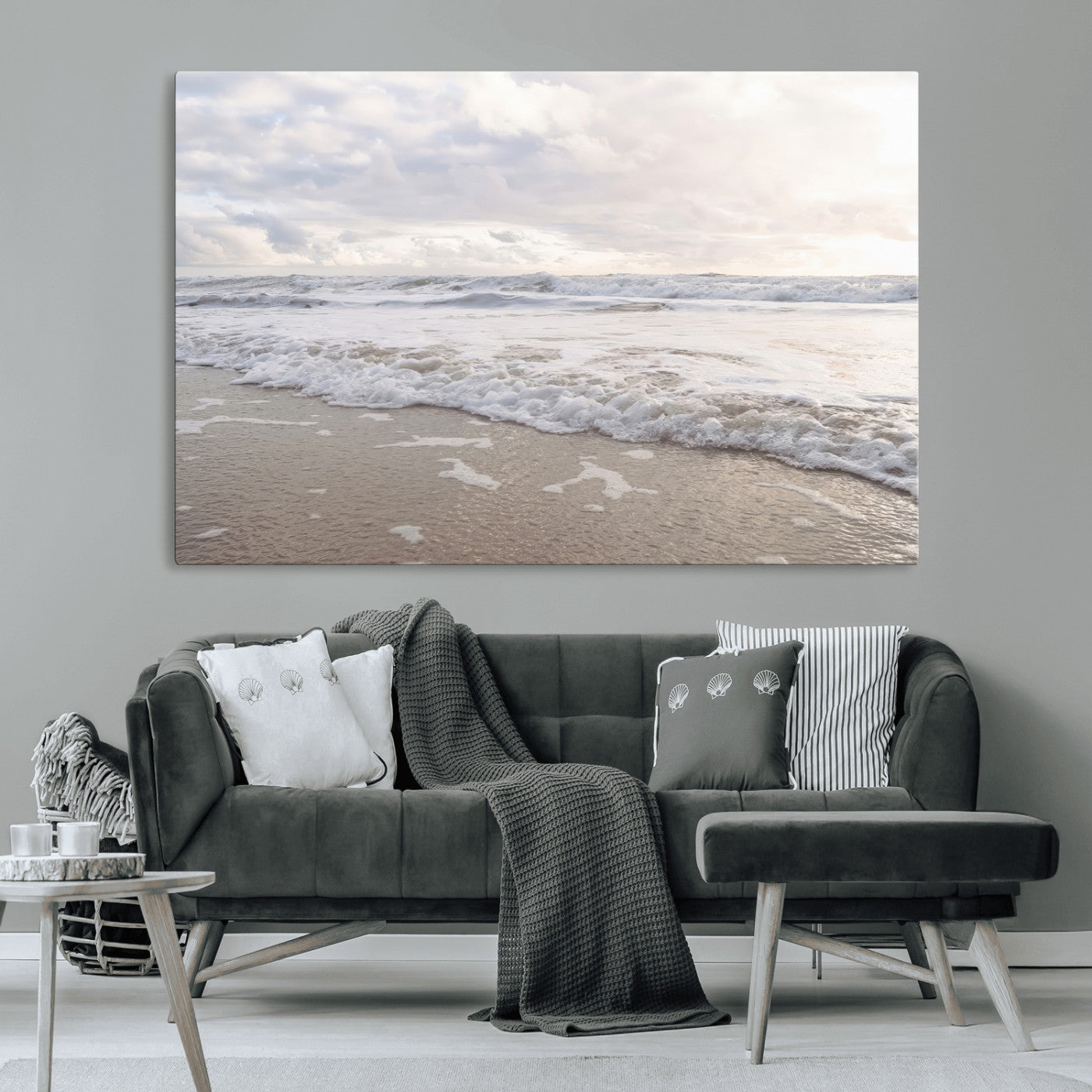 70596264-MGV-CV-36X24-Ocean Waves Wall Art Canvas Print, Framed Coastal Shoreline Art Picture Print, Sea Foam Perfect Coastal Minimalist Decor Artwork