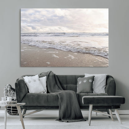 70596264-MGV-CV-36X24-Ocean Waves Wall Art Canvas Print, Framed Coastal Shoreline Art Picture Print, Sea Foam Perfect Coastal Minimalist Decor Artwork