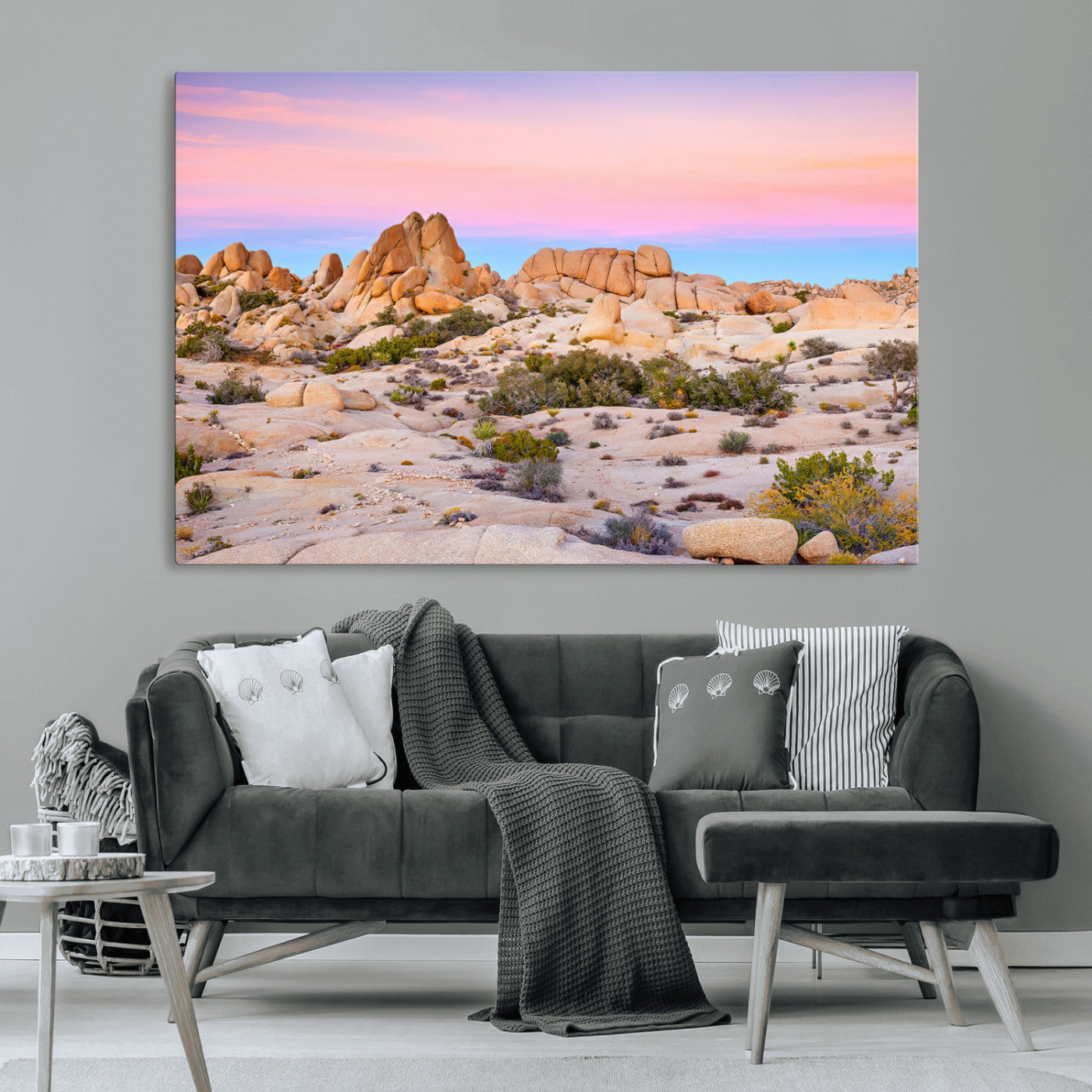96167137-MGV-CV-36X24-Vibrant Sunset Sky Wall Art Canvas Print, Framed Joshua Tree Art Picture Print, Rugged Terrain Perfect Southwestern Boho Decor