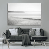 60635783-MGV-CV-36X24-Black White Seascape Wall Art Canvas Print, Framed Ocean Waves Art Picture Print, Misty Coastal Perfect Minimalist Coastal Decor