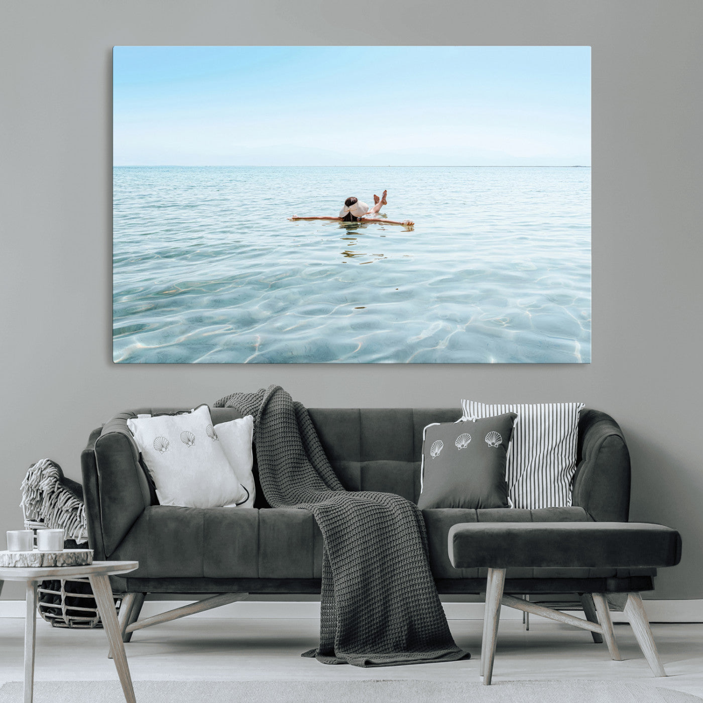 32624554-MGV-CV-36X24-Swimming Relaxation Wall Art Canvas Print, Framed Peaceful Water Art Picture Print, Clear Sea Perfect Minimalist Aquatic Decor