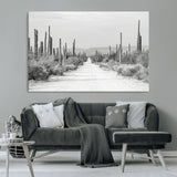35537313-MGV-CV-36X24-Monochrome Desert Wall Art Canvas Print, Framed Cactus Path Art Picture Print, Southwestern Landscape Perfect Southwestern