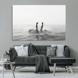 26667396-MGV-CV-36X24-Black White Ocean Wall Art Canvas Print, Framed Monochrome Water Art Picture Print, Diving into Water Perfect Minimalist Aquatic