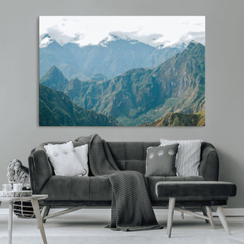 79393816-MGV-CV-36X24-Misty Mountain Wall Art Canvas Print, Framed Cloudy Andean Art Picture Print, Rugged Mountain Perfect Rustic Nature Decor Artwork