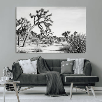 88164251-MGV-CV-36X24-Joshua Tree Wall Art Canvas Print, Framed Desert Path Art Picture Print, Monochrome Desert Perfect Minimalist Desert Decor Artwork
