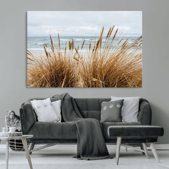 14270839-MGV-CV-36X24-Beach Grass Wall Art Canvas Print, Framed Coastal Dunes Art Picture Print, Dune Grass Perfect Coastal Minimalist Decor Artwork