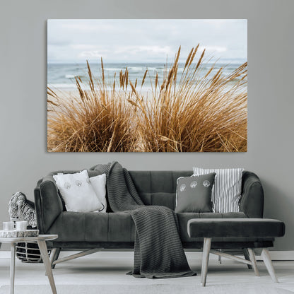 14270839-MGV-CV-36X24-Beach Grass Wall Art Canvas Print, Framed Coastal Dunes Art Picture Print, Dune Grass Perfect Coastal Minimalist Decor Artwork
