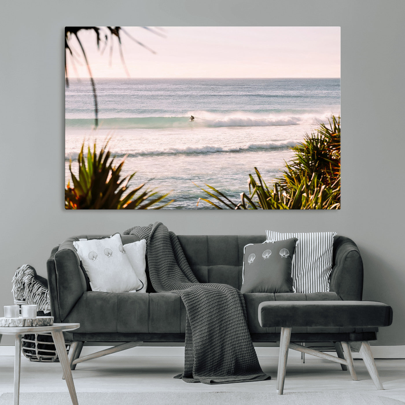 23287092-MGV-CV-36X24-Ocean Surfer Wall Art Canvas Print, Framed Coastal Surf Art Picture Print, Tropical Beach Perfect Tropical Coastal Decor Artwork
