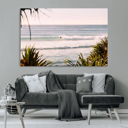 23287092-MGV-CV-36X24-Ocean Surfer Wall Art Canvas Print, Framed Coastal Surf Art Picture Print, Tropical Beach Perfect Tropical Coastal Decor Artwork