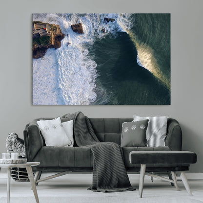 37405684-MGV-CV-36X24-Nazare Coast Wall Art Canvas Print, Framed Aerial Ocean Art Picture Print, Coastal Fortress Perfect Dramatic Coastal Decor Artwork