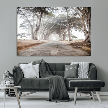 87090469-MGV-CV-36X24-Cypress Tunnel Wall Art Canvas Print, Framed Misty Road Art Picture Print, Foggy Trees Perfect Rustic Woodland Decor Artwork