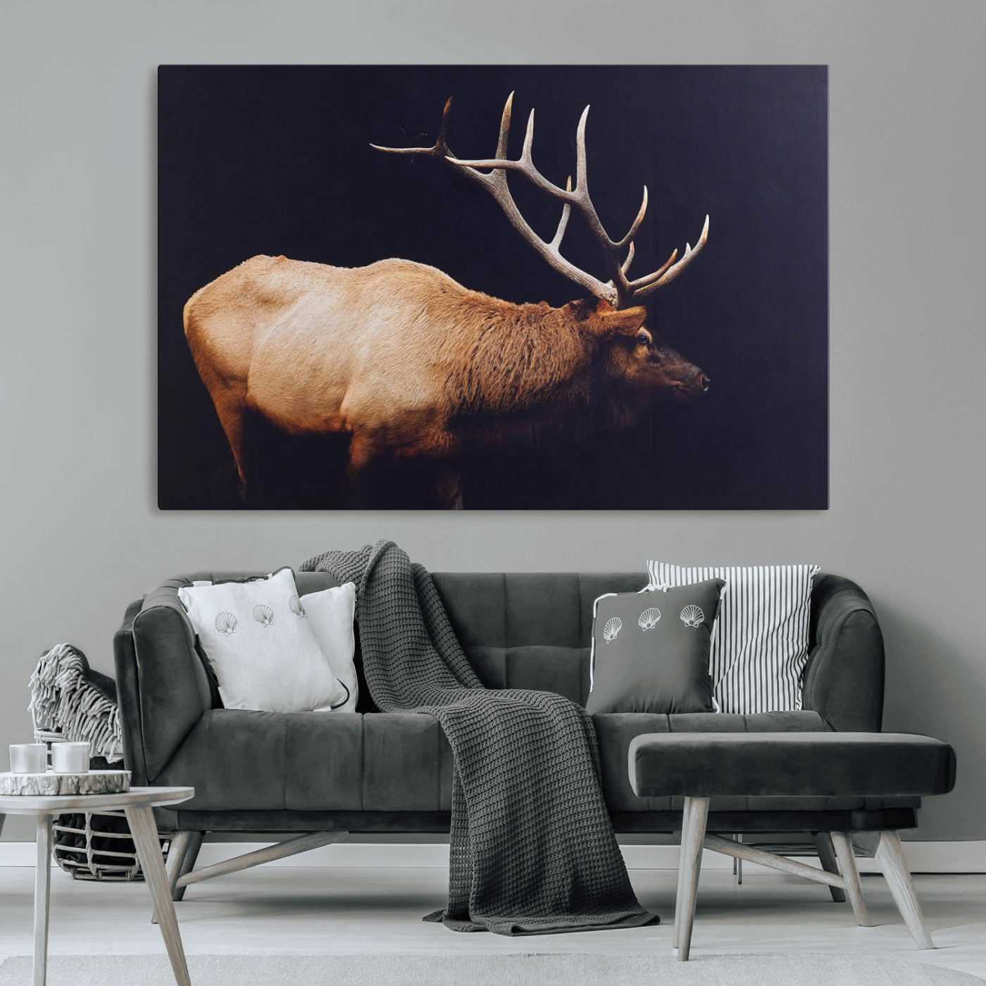 91871131-MGV-CV-36X24-Rustic Elk Art Wall Art Canvas Print, Framed Moody Wildlife Decor Art Picture Print, Western Animal Print Perfect Western Lodge