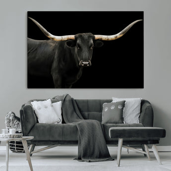 99448328-MGV-CV-36X24-Longhorn Cattle Wall Art Canvas Print, Framed Texas Ranch Art Picture Print, Western Cow Perfect Farmhouse Decor Artwork