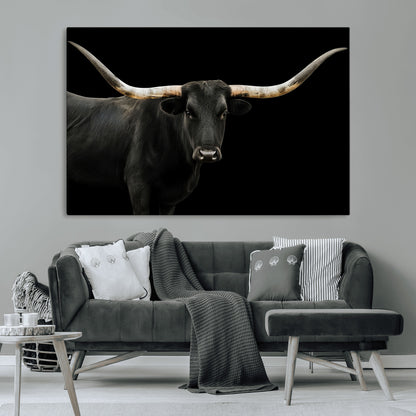 99448328-MGV-CV-36X24-Longhorn Cattle Wall Art Canvas Print, Framed Texas Ranch Art Picture Print, Western Cow Perfect Farmhouse Decor Artwork