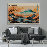 22373530-MGV-CV-36X24-Japanese Mt Fuji Wave Art Print – Ukiyo e Inspired Sun & Cherry Blossom Poster, Traditional Asian Landscape Painting, Modern
