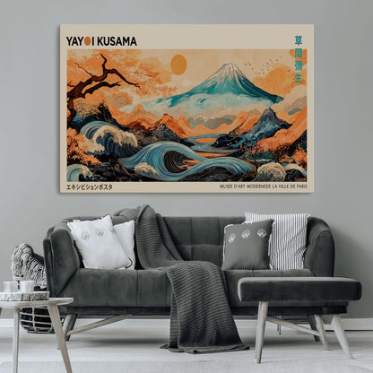22373530-MGV-CV-36X24-Japanese Mt Fuji Wave Art Print – Ukiyo e Inspired Sun & Cherry Blossom Poster, Traditional Asian Landscape Painting, Modern