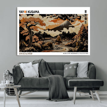 96372548-MGV-CV-36X24-Japanese Landscape Wall Art Print – Mt. Fuji Poster with Bonsai Tree & River, Ukiyo-e Inspired Modern Japanese Artwork, Autumn