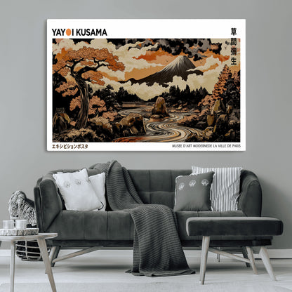 96372548-MGV-CV-36X24-Japanese Landscape Wall Art Print – Mt. Fuji Poster with Bonsai Tree & River, Ukiyo-e Inspired Modern Japanese Artwork, Autumn