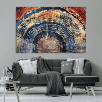 38987581-MGV-CV-36X24-Tree Ring Art Wall Art Canvas Print, Framed Rustic Wall Decor Art Picture Print, Nature Grain Print Perfect Modern Rustic Decor