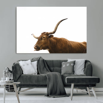 62566114-MGV-CV-36X24-Longhorn Cow Art Wall Art Canvas Print, Framed Rustic Animal Decor Art Picture Print, Texas Bull Photo Perfect Rustic Farmhouse