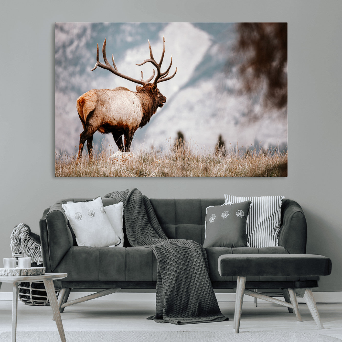 70489411-MGV-CV-36X24-Elk Photography Wall Art Canvas Print, Framed Mountain Wildlife Art Picture Print, Rustic Nature Decor Perfect Rustic Lodge Decor