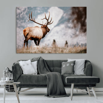 70489411-MGV-CV-36X24-Elk Photography Wall Art Canvas Print, Framed Mountain Wildlife Art Picture Print, Rustic Nature Decor Perfect Rustic Lodge Decor