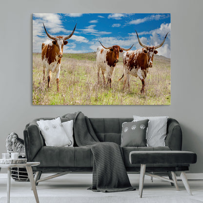 58099948-MGV-CV-36X24-Texas Longhorn Wall Art Canvas Print, Framed Western Decor Art Picture Print, Rustic Farmhouse Perfect Western Farmhouse Decor