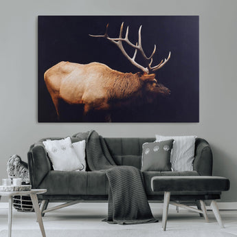 89239257-MGV-CV-36X24-Bull Elk Decor Wall Art Canvas Print, Framed Elk Photography Art Picture Print, Rustic Wildlife Perfect Rustic Lodge Decor Artwork