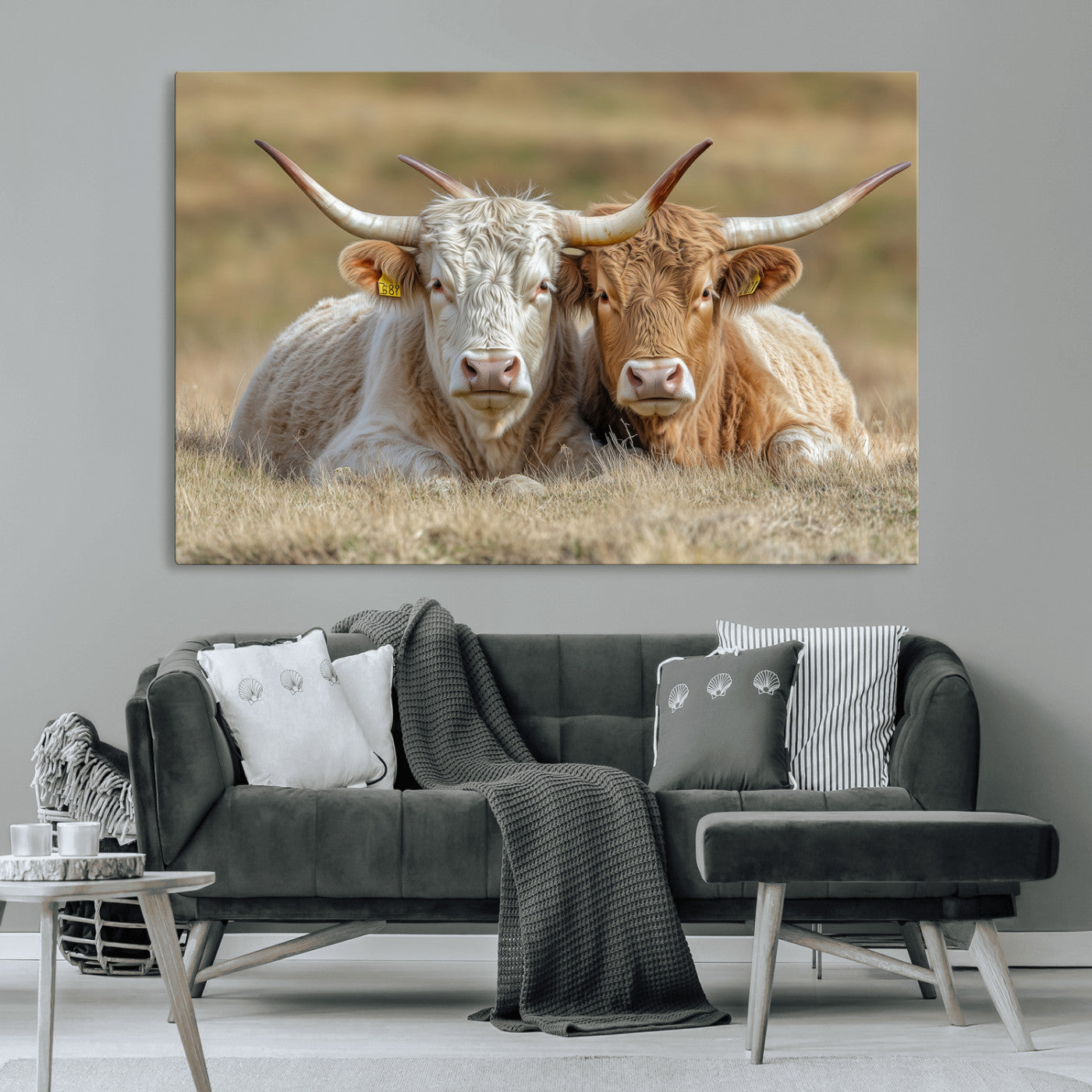 53388593-MGV-CV-36X24-Cow Photography Wall Art Canvas Print, Framed Rustic Animal Decor Art Picture Print, Texas Cow Pair Perfect Western Farmhouse