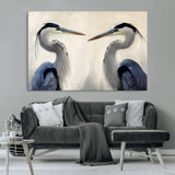18230556-MGV-CV-36X24-Blue Heron Pair Wall Art Canvas Print, Framed Coastal Bird Theme Art Picture Print, Tranquil Wildlife Scene Perfect Coastal