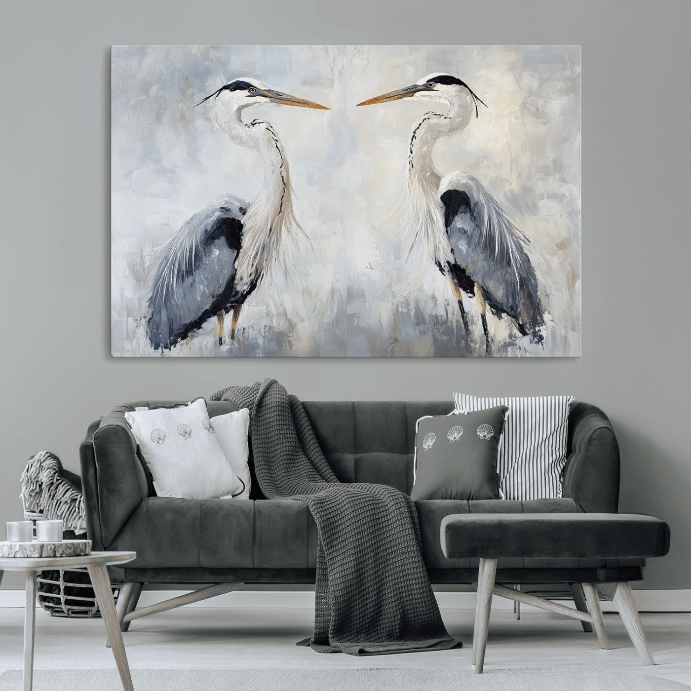 90806932-MGV-CV-36X24-Heron Wall Art Wall Art Canvas Print, Framed Bird Canvas Decor Art Picture Print, Nature Inspired Perfect Coastal Minimalist Decor