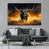 58293979-MGV-CV-36X24-Longhorn Canvas Wall Art Canvas Print, Framed Bold Bull Wall Art Art Picture Print, Western Animal Decor Perfect Western Dramatic