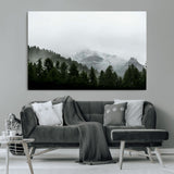 55968349-MGV-CV-36X24-Misty Mountains Wall Art Canvas Print, Framed Foggy Forest Art Picture Print, Snowy Peaks Perfect Moody Wilderness Decor Artwork