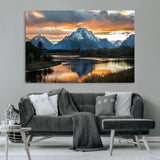 14130176-MGV-CV-36X24-Mountain Sunset Wall Art Canvas Print, Framed Alpine Wilderness Art Picture Print, Golden Hour Perfect Rustic Wilderness Decor