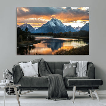 14130176-MGV-CV-36X24-Mountain Sunset Wall Art Canvas Print, Framed Alpine Wilderness Art Picture Print, Golden Hour Perfect Rustic Wilderness Decor
