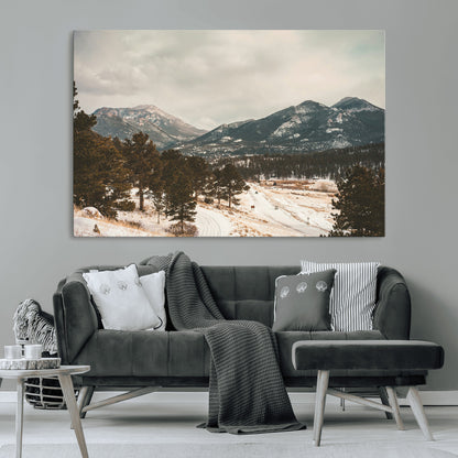 77311749-MGV-CV-36X24-Mountain Landscape Wall Art Canvas Print, Framed Snowy Peaks Art Picture Print, Alpine Aesthetic Perfect Rustic Winter Decor