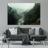48497565-MGV-CV-36X24-Misty Forest Wall Art Canvas Print, Framed Foggy River Art Picture Print, Moody Landscape Perfect Moody Wilderness Decor Artwork