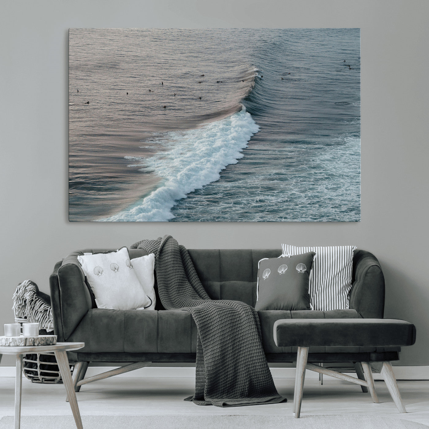 23077324-MGV-CV-36X24-Ocean Waves Wall Art Canvas Print, Framed Coastal Serenity Art Picture Print, Surf Aesthetic Perfect Modern Coastal Decor Artwork